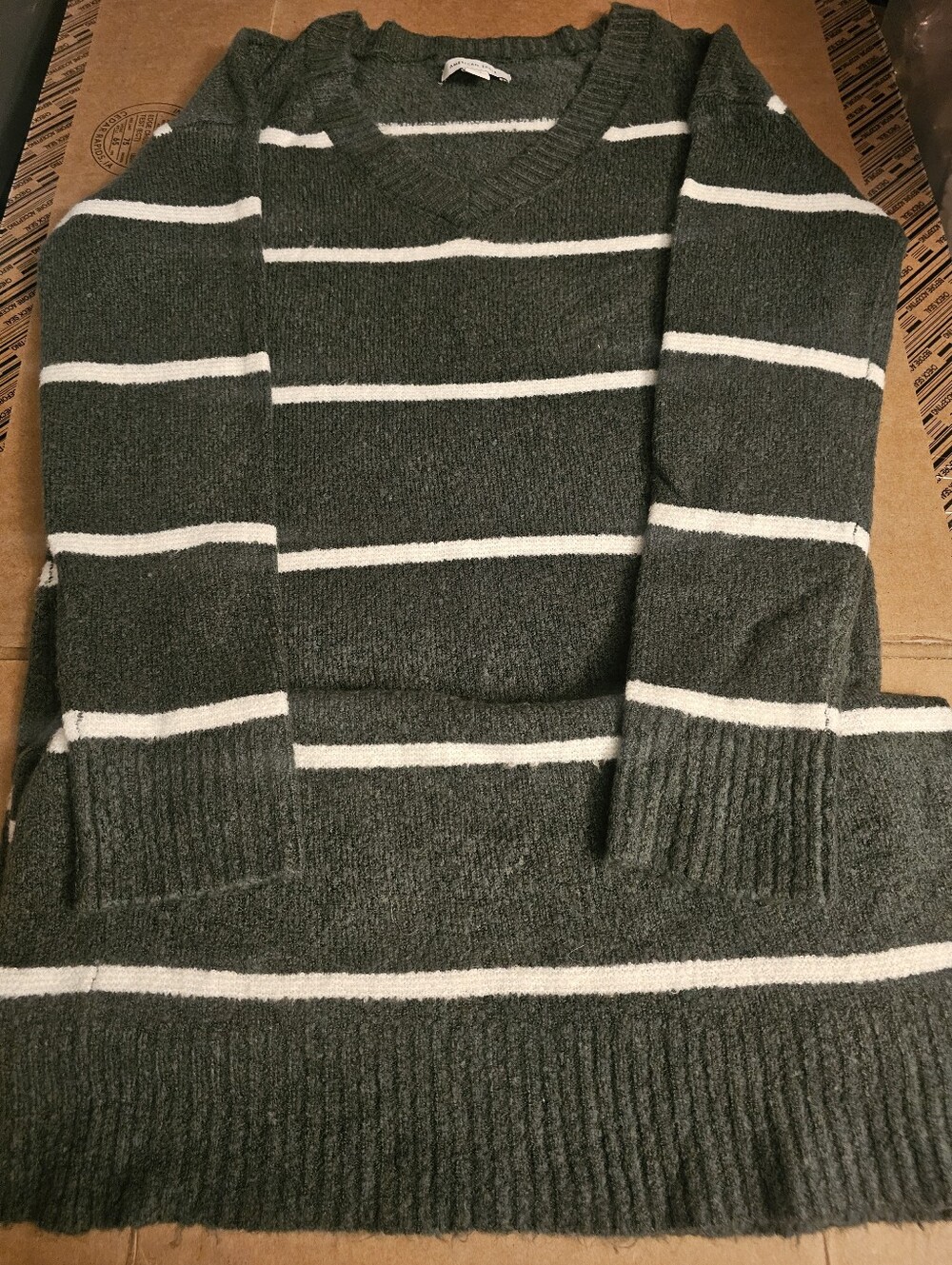 American Eagle Dark Green V-Neck Sweater Dress with White Stripes Size S